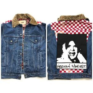 Herman Market Blue Cotton Denim Patch Jacket Size S Long Sleeve Button Closure